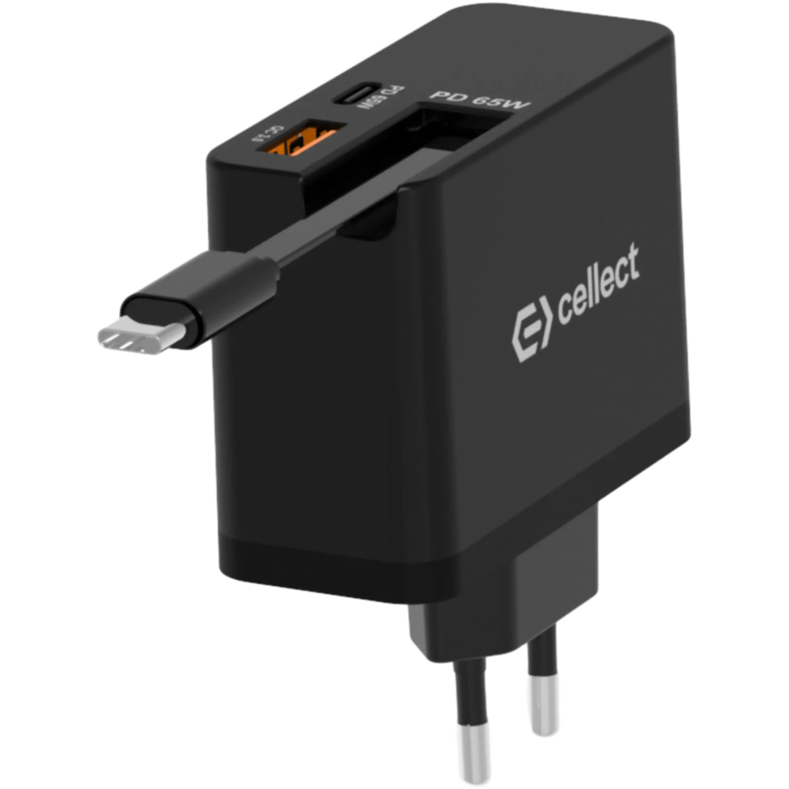 Cellect 65W GaN hálózati töltő visszahúzható USB-C kábellel – fekete - Image 3