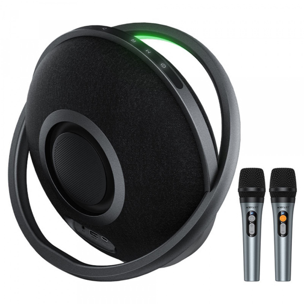 Acefast K5 Max fekete karaoke Bluetooth hangszóró hátulnézetből két mikrofonnal