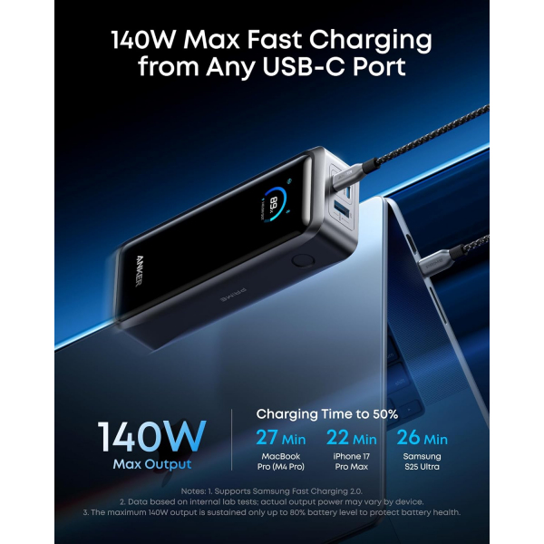 Anker Prime 26 250 mAh fekete powerbank okos kijelzővel