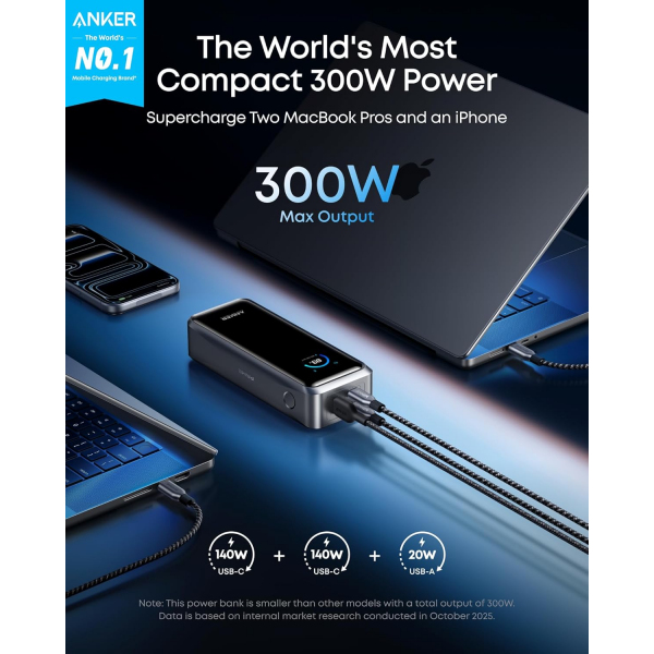 Anker Prime fekete powerbank 2 USB-C és 1 USB-A csatlakozóval